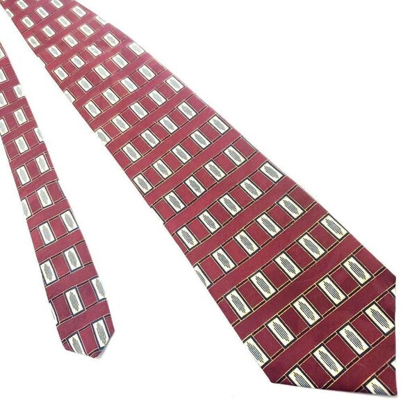 Puritan Red Silk Tie Woven Wide Short Geometric - Picture 1 of 6